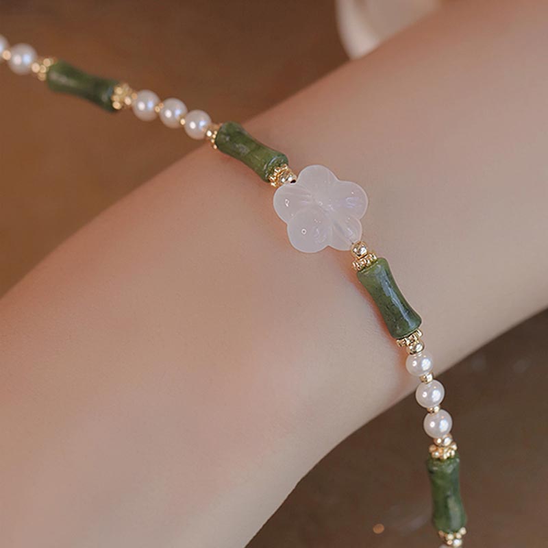 Armband Achat Perle Bambus Frieden grünes Naturstein elastisch getragen