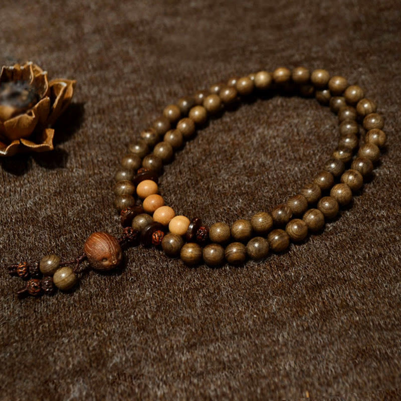 Mala Sandelholz – Schutz Armband mit bronzefarbenen Perlen Naturstein