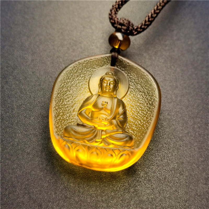 Anhänger Kette Liuli-Kristall Tierkreis-Buddha golden Lotusblüte
