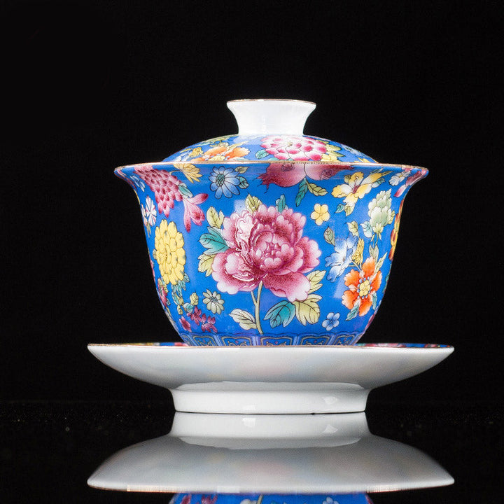Teetasse Mit Untertasse Pfingstrose Gaiwan Blau