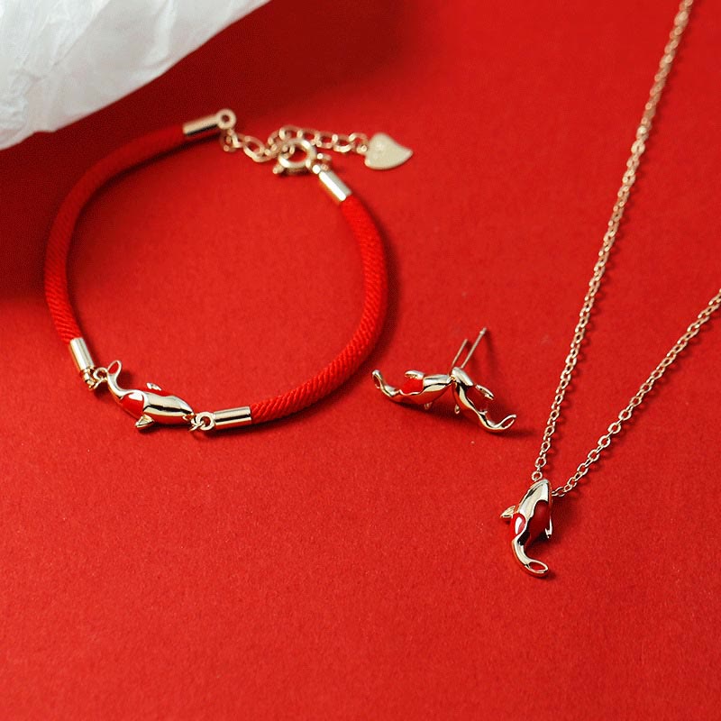 Armband Kupfer Koi Fisch Wohlstand Energie rotes elastisches Seil goldene Anhänger