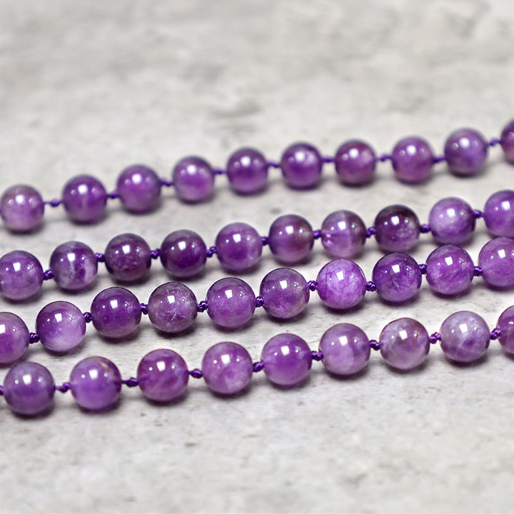 Amethyst Mala Tibet 108 Perlen Armband lila Naturstein glänzend