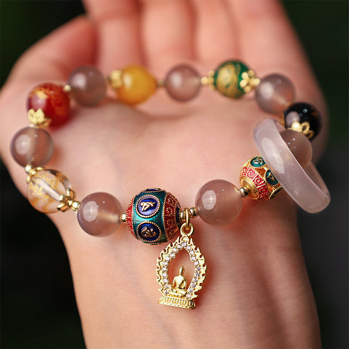 Achat Armband Om Mani Padme Hum Wohlstand elegant am Handgelenk getragen