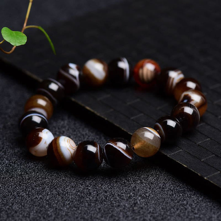 Armband Onyx – Glück Energie braune Naturstein Perlen elastisch Schmuck