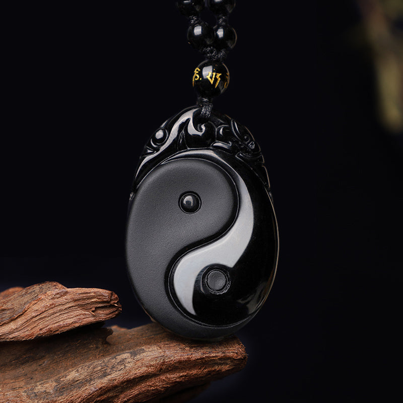 Anhänger Obsidian Yin Yang schwarzer Naturstein Erfüllung Kraft Anhänger