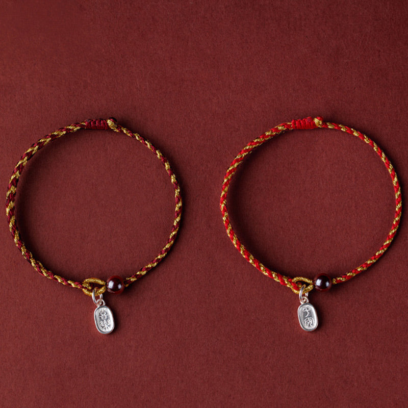 Armband Rot Gold Kordel Lotus Anhänger – Frieden Glück