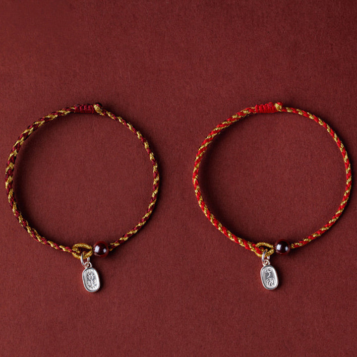 Armband Rot Gold Kordel Lotus Anhänger – Frieden Glück