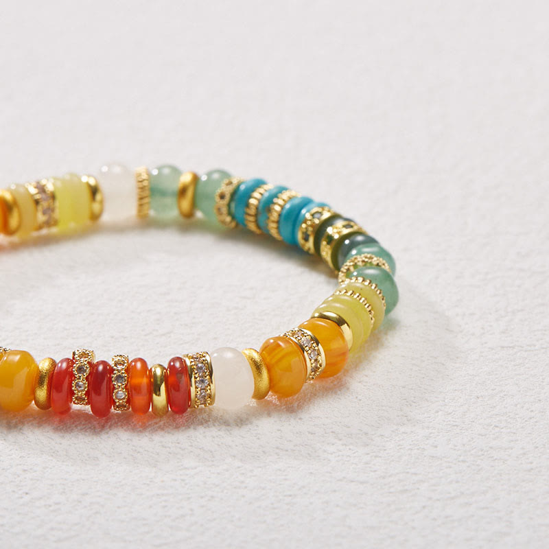 Armband Roter Achat Jade mehrfarbig Perlen Gold elastisch Handgelenk
