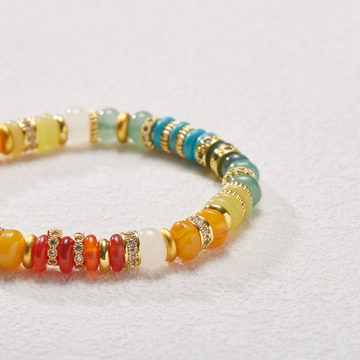 Armband Roter Achat Jade mehrfarbig Perlen Gold elastisch Handgelenk