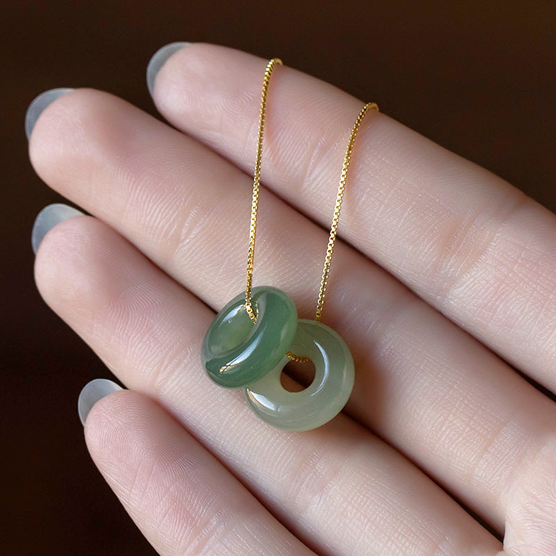 Jade Frieden Anhänger grüner Naturstein Glück Wohlstand Heilstein Halskette gold