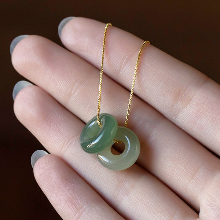 Jade Frieden Anhänger grüner Naturstein Glück Wohlstand Heilstein Halskette gold