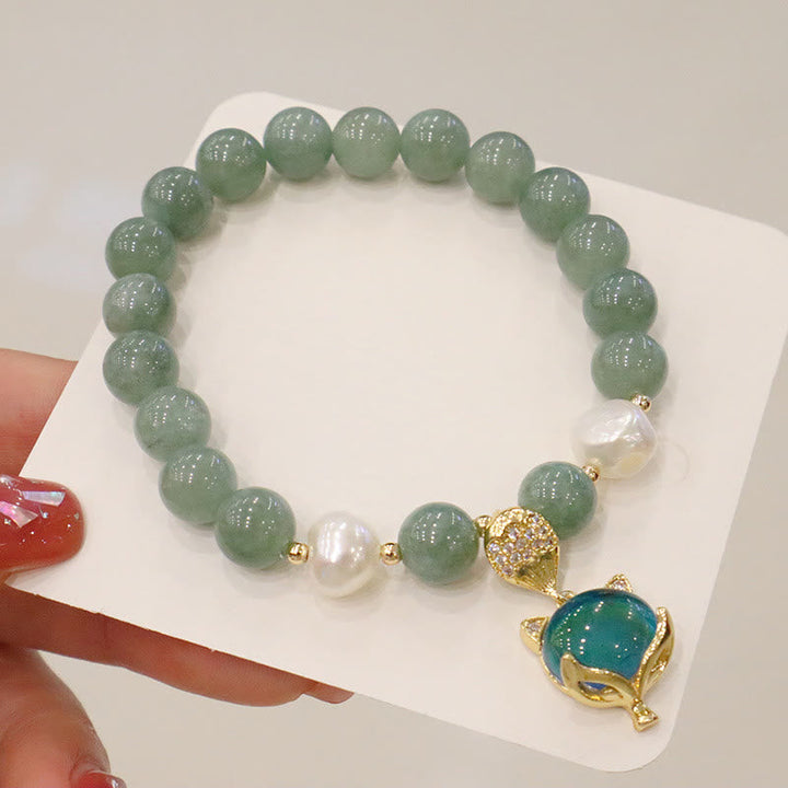 Armband Perle Jade Fuchs – Glück grüner Stein elegant getragen