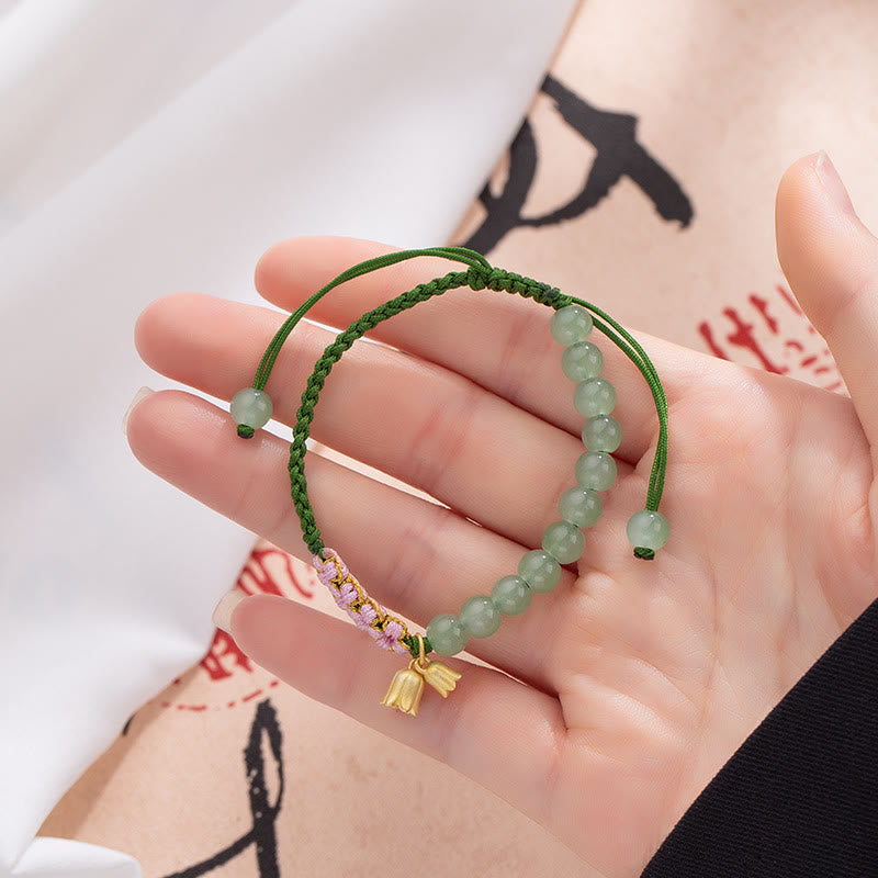 Jade Armband Glück Harmonie grüne Perlen goldener Anhänger elastisch