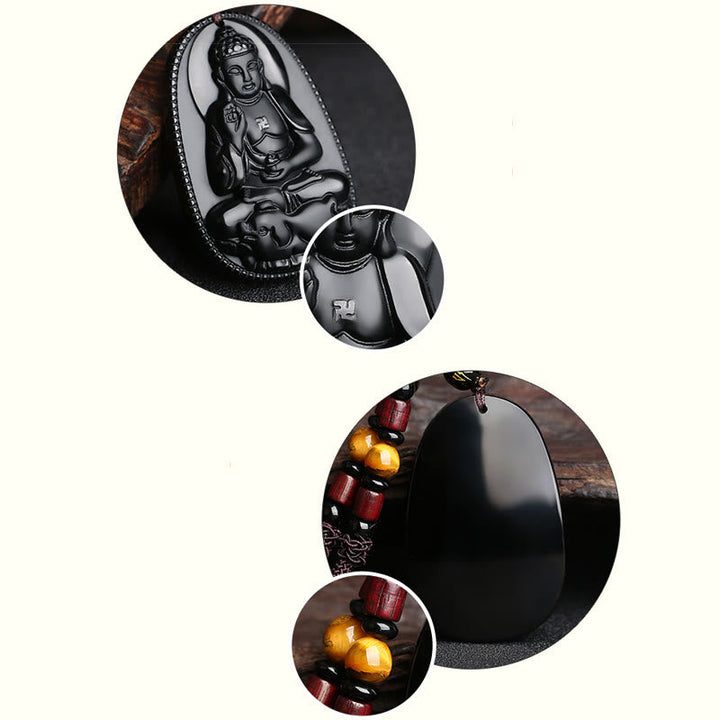 Buddha Anhänger Obsidian Kette Geburtsbuddha Schmuck