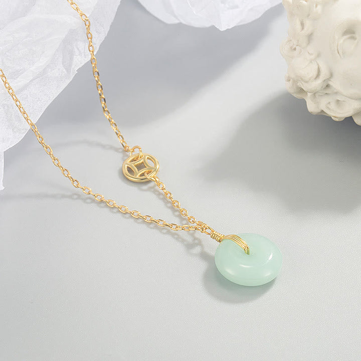 Jade Anhänger Fu-Zeichen Gold-Kette Frieden Segen