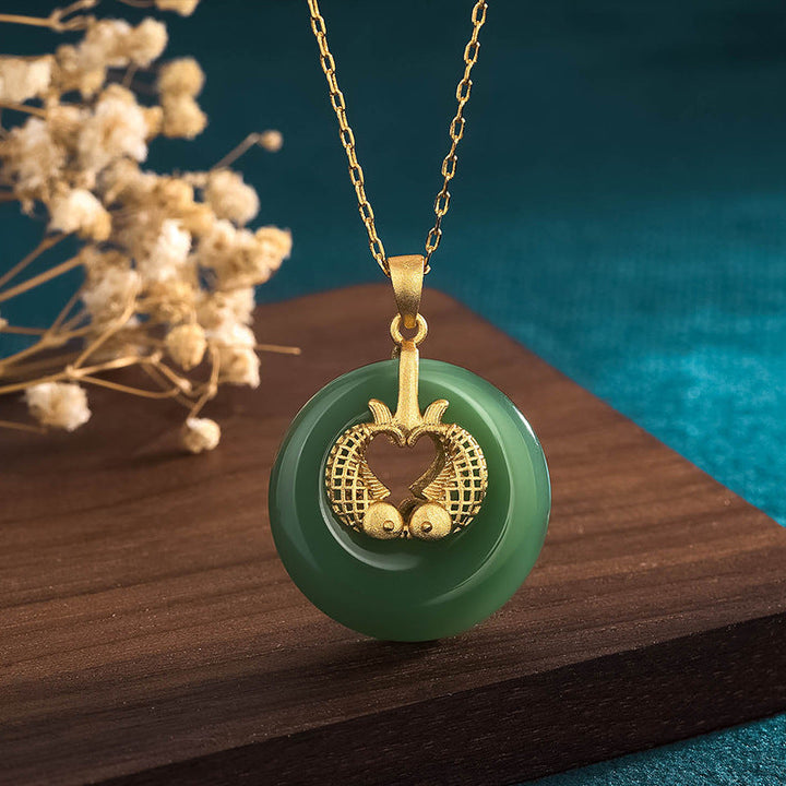 Anhänger Kette Cyan-Jade Koi Glück Gold