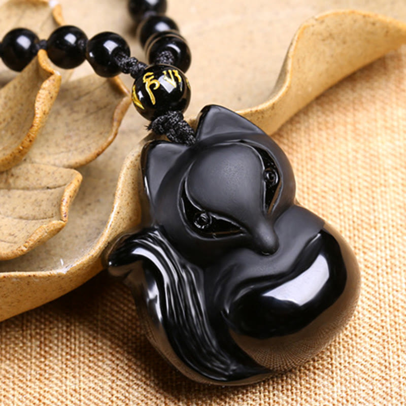 Kette Obsidian Tigerauge Fuchs – Bild 4 – Kette Obsidian Fuchs Anhänger schwarzer Naturstein Perlen Schmuck