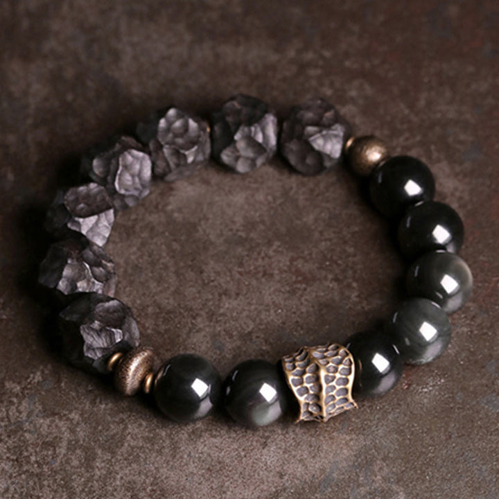 Armband Schwarzer Obsidian Kupfer Paar – Stärke elegantes Design Naturstein