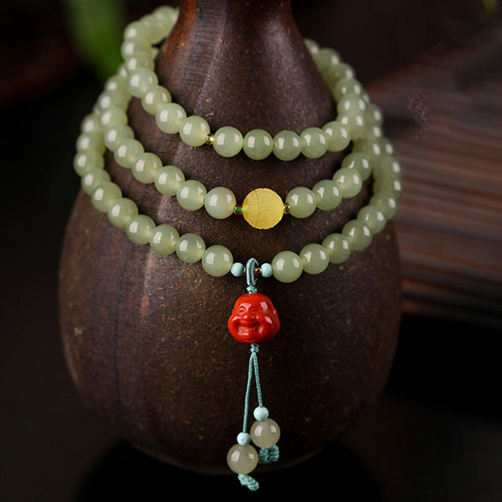 Armband Roter Achat Jade Lachender Buddha Wohlstand Naturstein elastisch