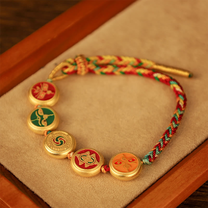 Armband Five Five – Glück & Wohlstand mit goldenen Anhängern Baumwollkordel