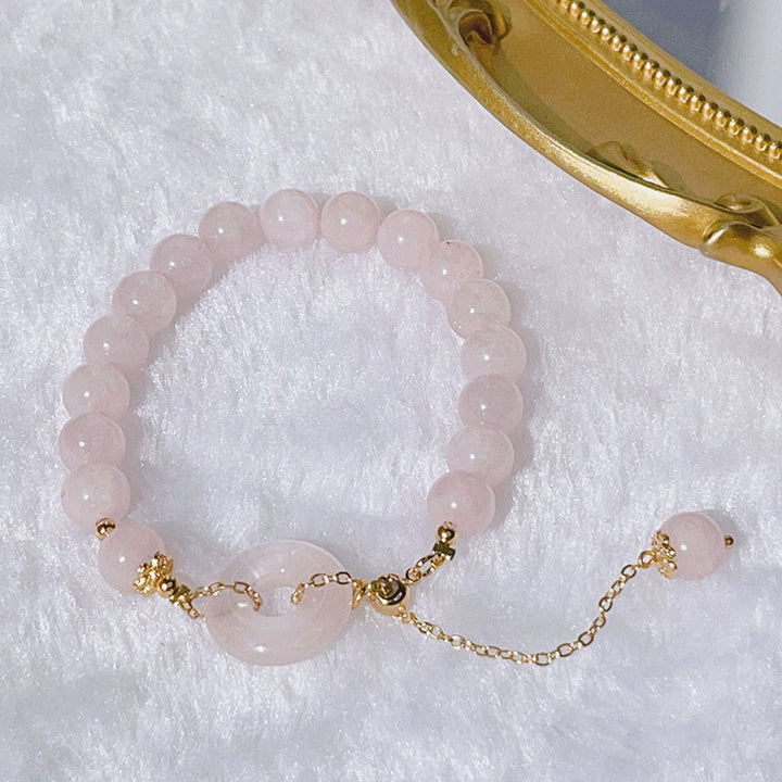 Rosenquarz Armband Kristall – Liebe & Frieden elegantes Design Goldakzente