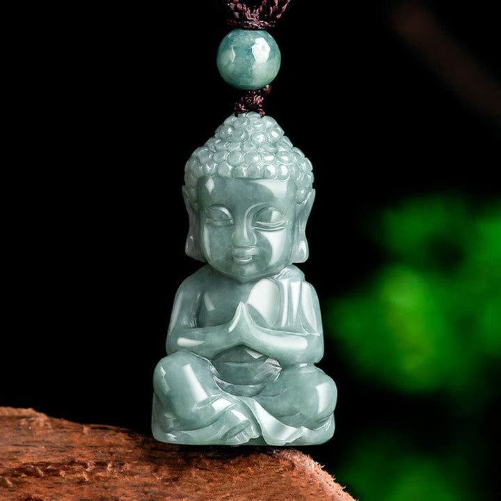 grüne Jade Anhänger, Buddha Kette, Heilstein, Glücksbringer, Meditation, Schutz