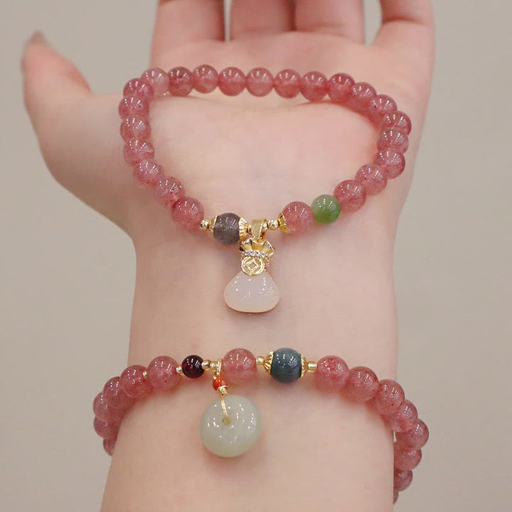 Armband Erdbeerquarz Jade Heilung Frieden elastisch Naturstein Handgelenk getragen