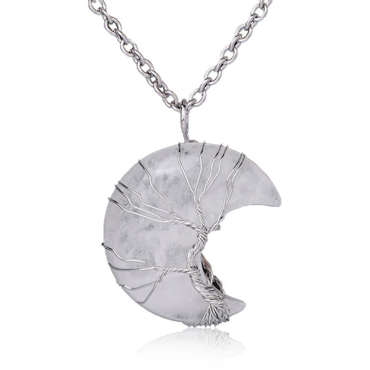 Anhänger Amethyst Mond Lebensbaum Heilstein Drahtwicklung Silberkette Schmuck
