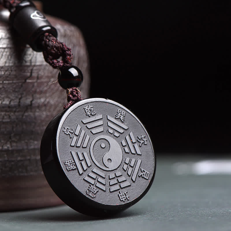 Obsidian Kette Bagua Yin Yang Stärke Anhänger