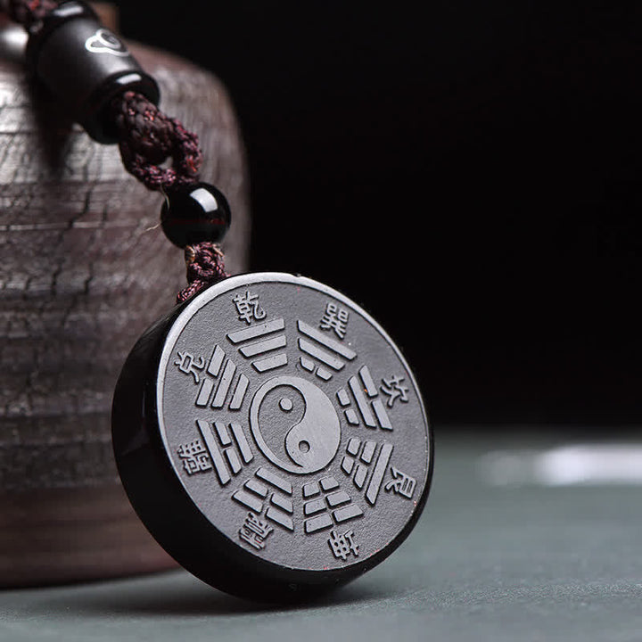 Obsidian Kette Bagua Yin Yang Stärke Anhänger