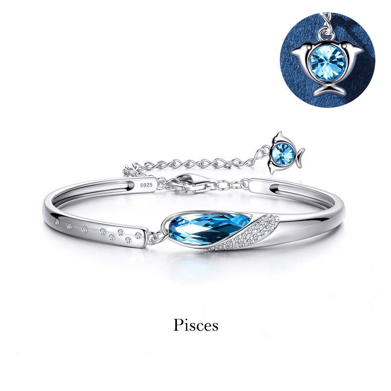 Blaues Armband 925 Silber Tierkreiszeichen Fische mit Anhänger elegant