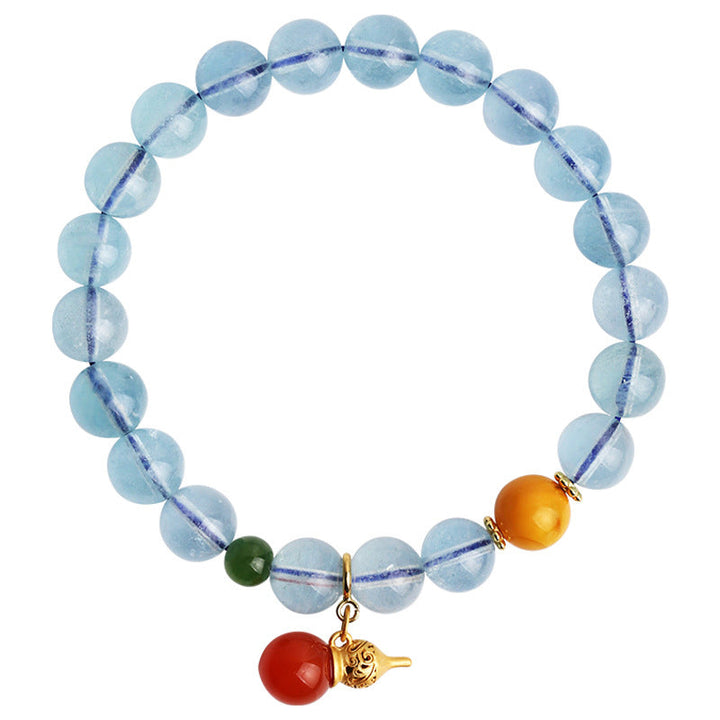 Armband Aquamarin Roter Achat Frieden Naturstein elastisch Perlen