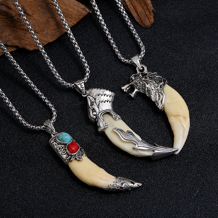 Kette Titanium Wolf Zahn Balance Silber Anhänger