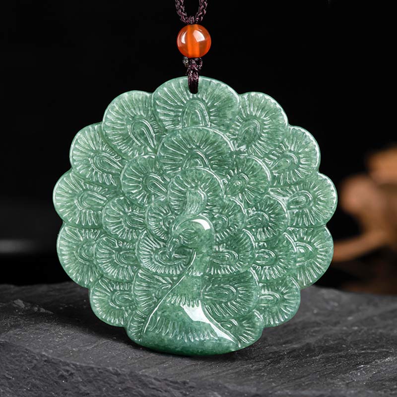 Anhänger Kette grüne Jade Pfau Natur Glück