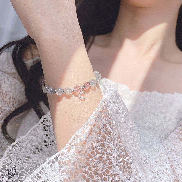 Armband Erdbeerquarz Mondstein – Glück