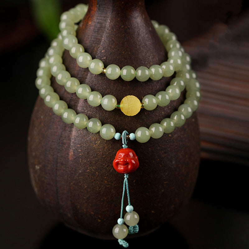 Armband Roter Achat Jade Lachender Buddha Wohlstand Naturstein elegantes Design