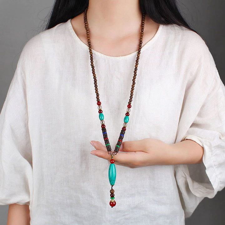 Kette Wenge-Holz Türkis Schutz Perlen Boho