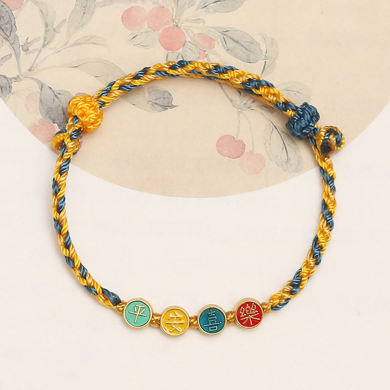 Armband – Schutz & Frieden mit goldenen und blauen Kordeln vier Anhänger