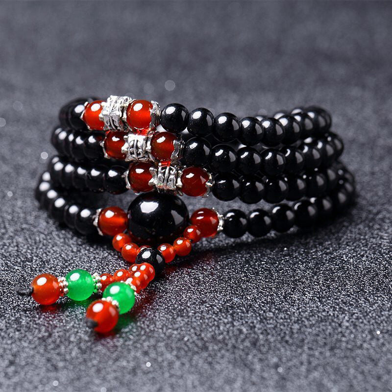 Mala 108 Perlen Schwarzer Obsidian Tigerauge