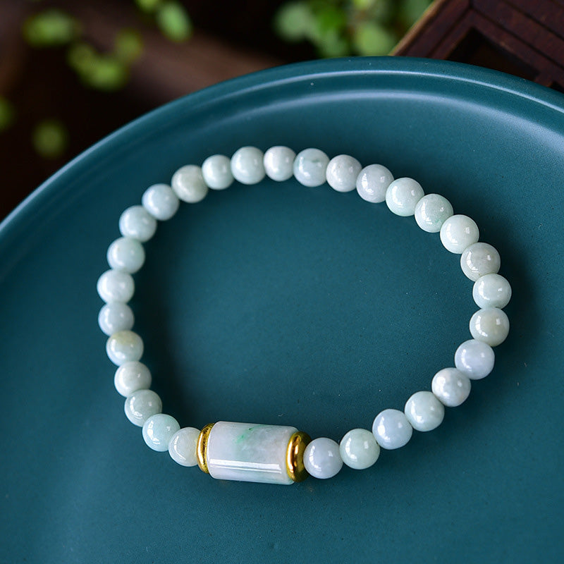 Jade Armband mit weißen Perlen und Zylinder Anhänger Glück Wohlstand