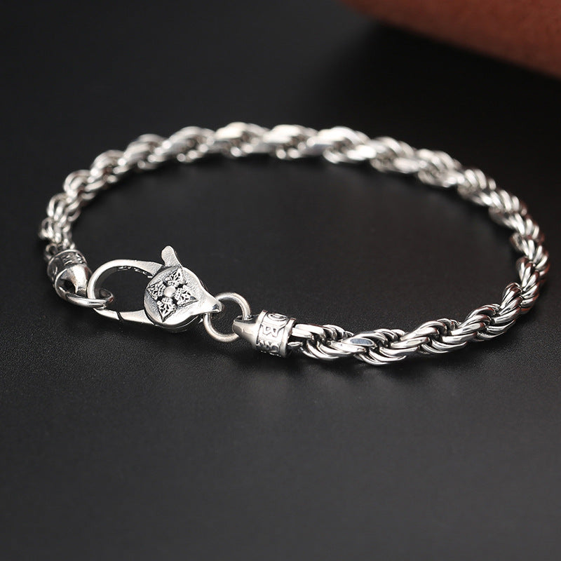 Gedrehtes Silberarmband 925 mit Om Mani Padme Hum Verschluss elegant.
