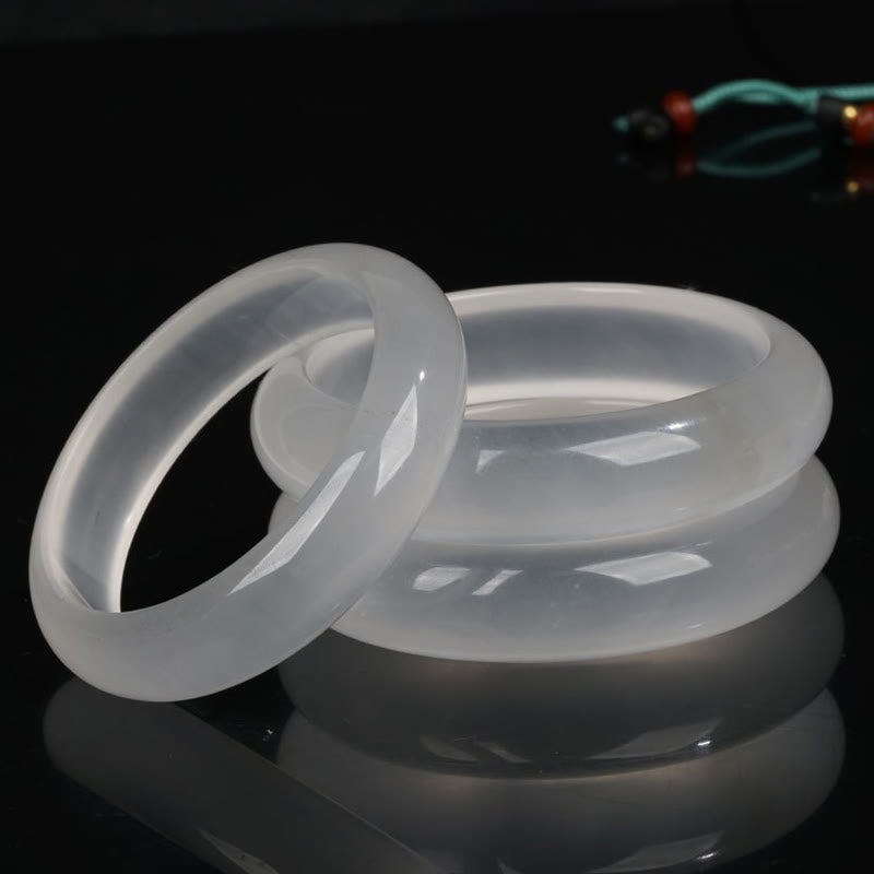 Jade Armband Set weiß transluzent glänzend elegant Naturstein