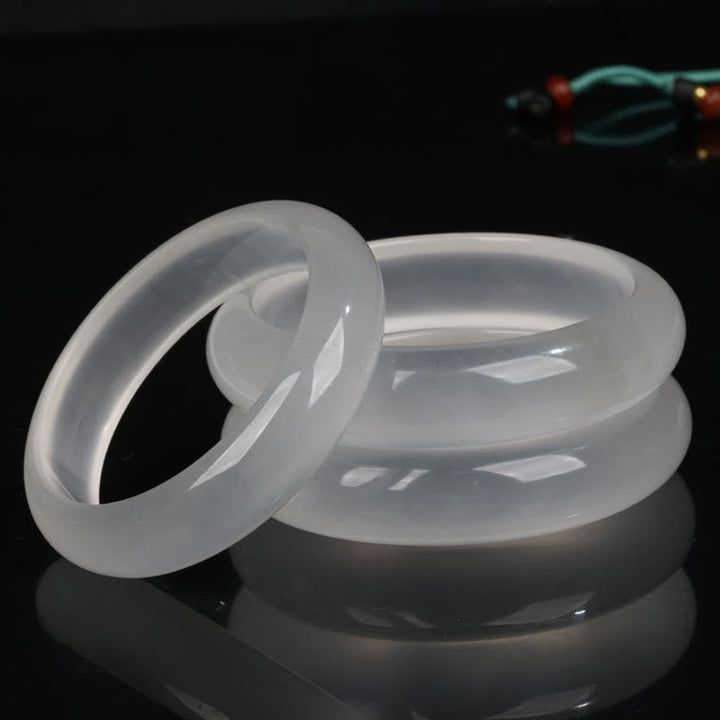 Jade Armband Set weiß transluzent glänzend elegant Naturstein