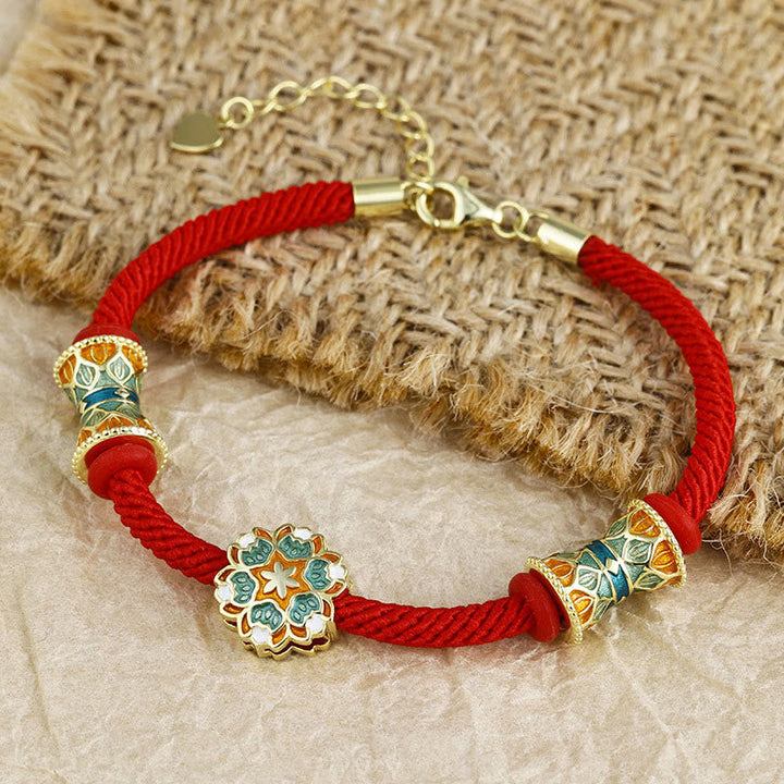 Rotes Armband 925 Silber Lotus Blüten vergoldet elastisch