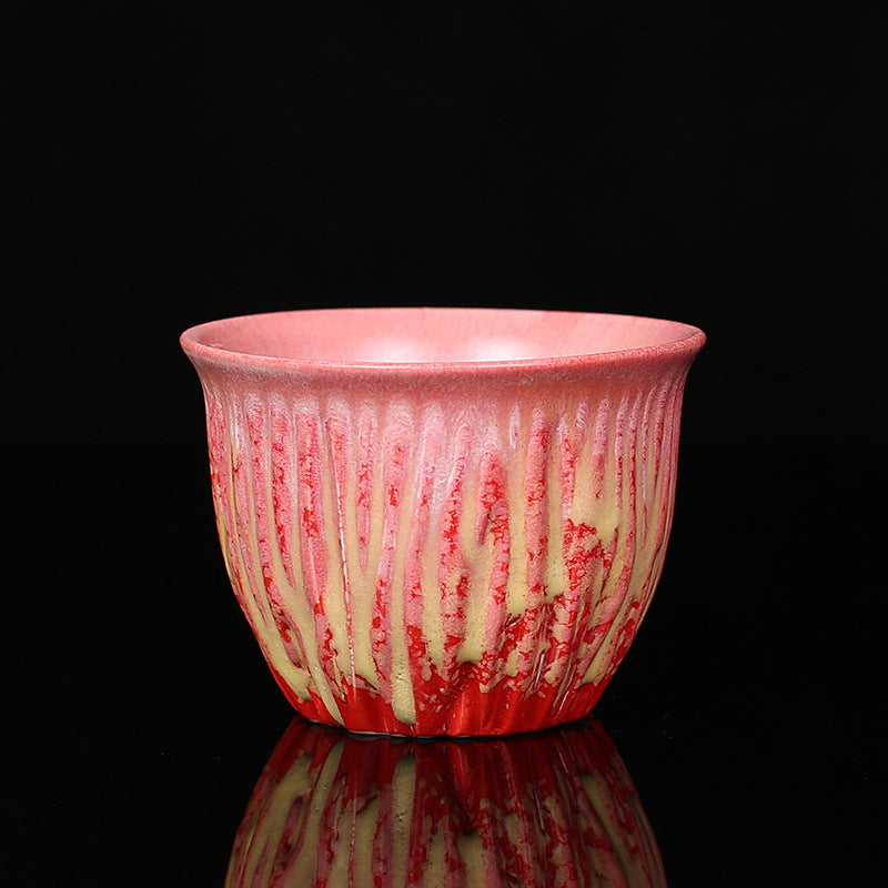 Teetasse Chinesisch Lotus Ofenwandlung Keramik Rot Groß III