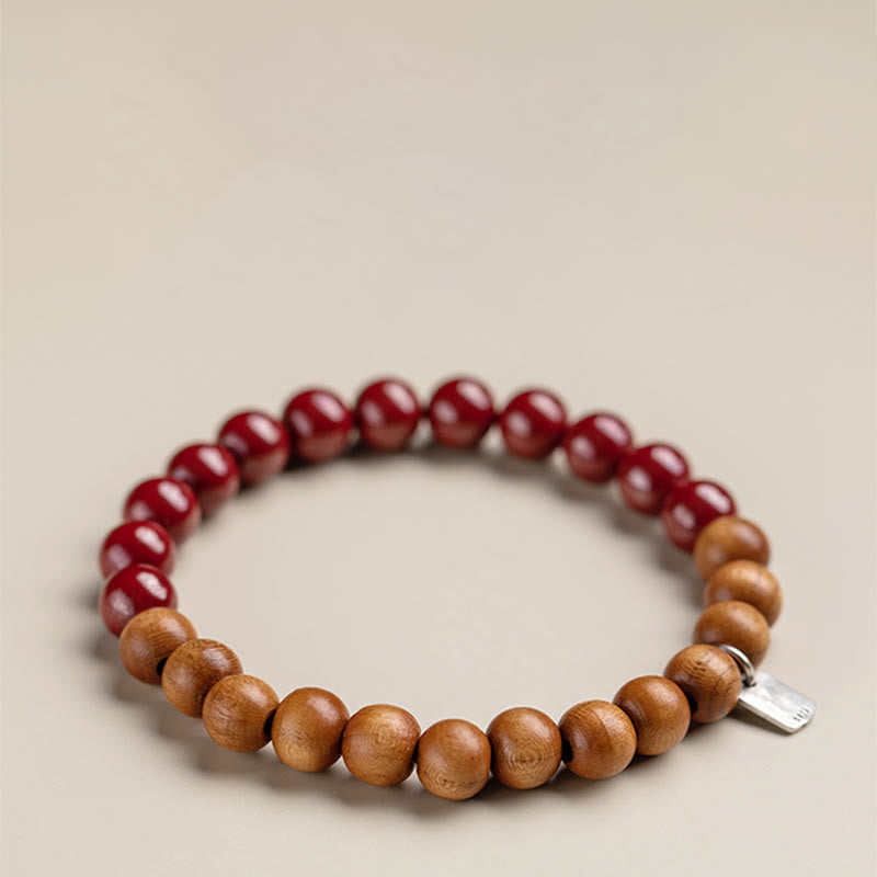 Armband 925 Silber Zinnober rote Perlen Holzperlen elastisch.