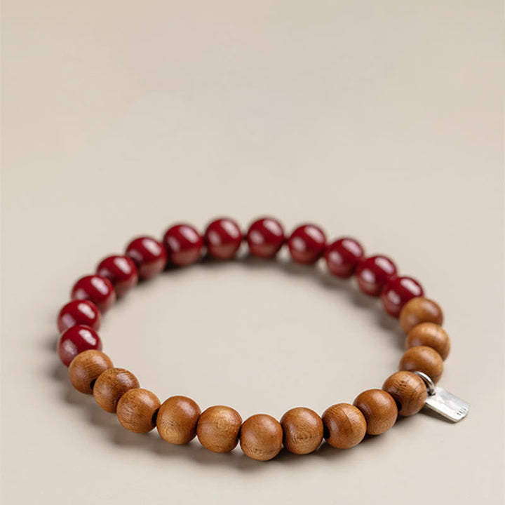 Armband 925 Silber Zinnober rote Perlen Holzperlen elastisch.