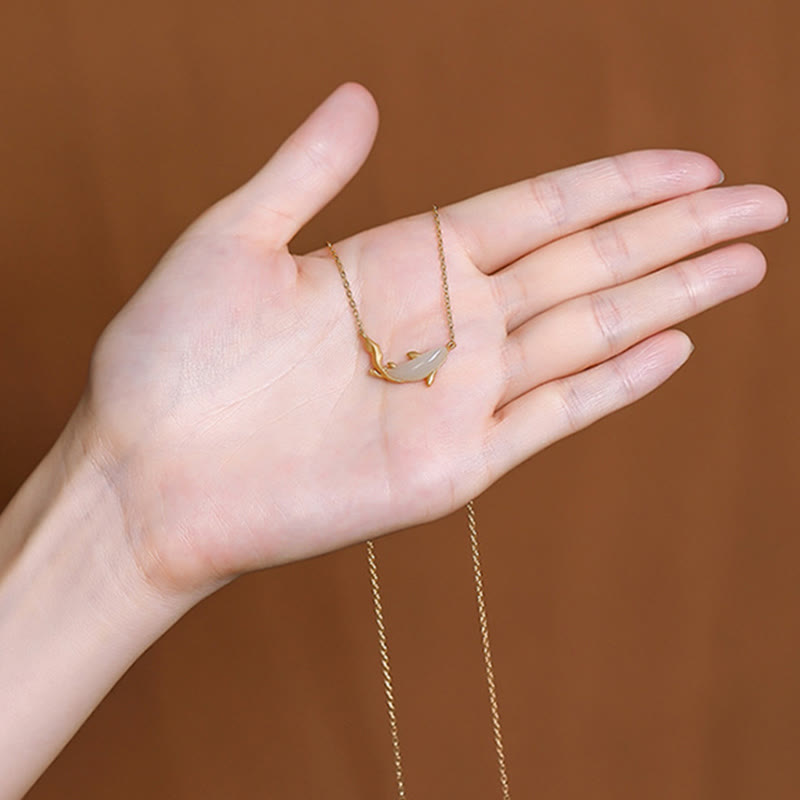 Weiße Jade Delfin Anhänger Kette Schmuck