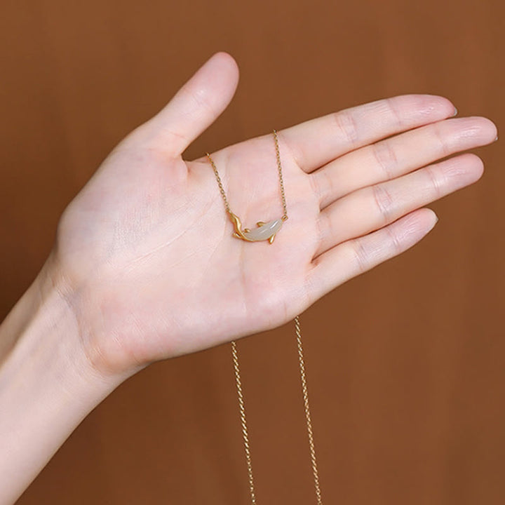 Weiße Jade Delfin Anhänger Kette Schmuck