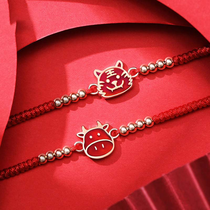 Armband Chinesisches Tierkreis – Glück Katze Kuh Rot Perlen